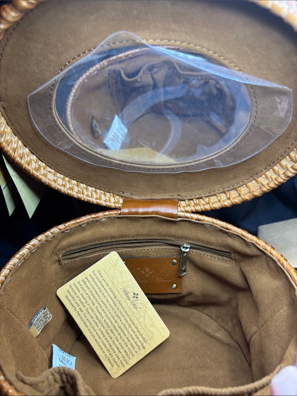 Patricia Nash Purse Bag Woven Round Basket with scarf New! Caselle mirror - Picture 3 of 12